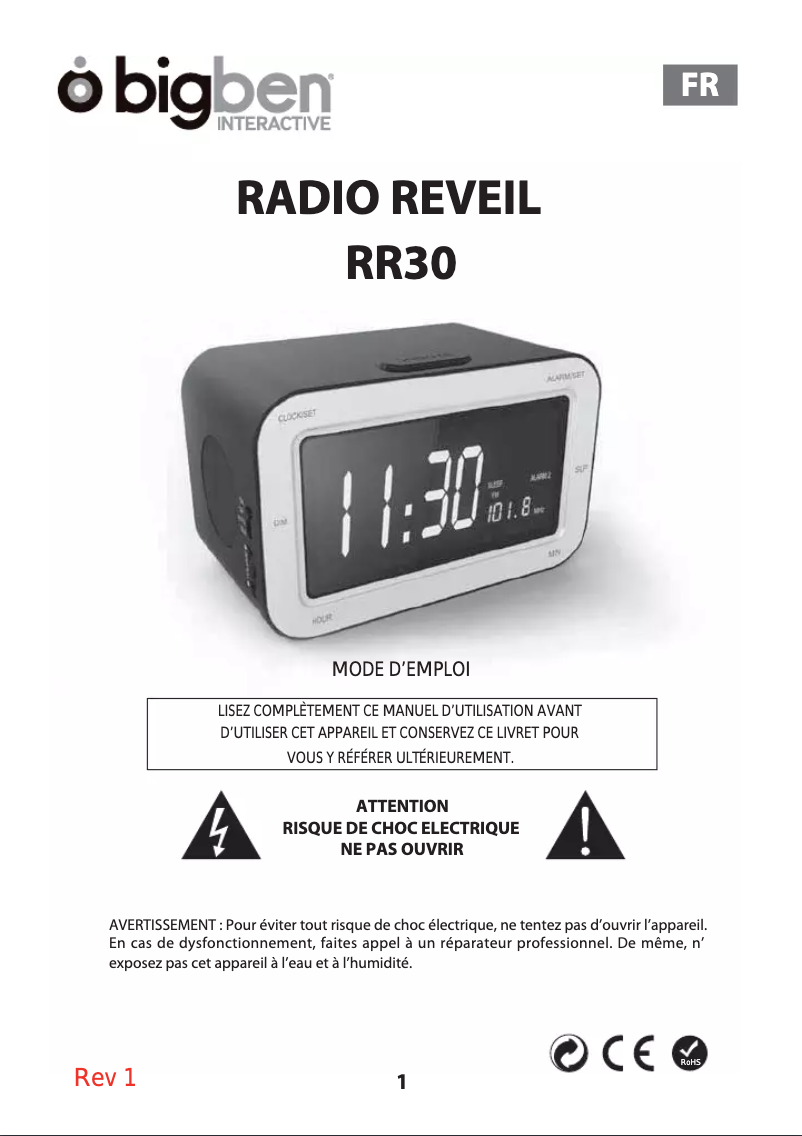 Page 1 de la notice Manuel utilisateur Bigben Interactive RR30LTR