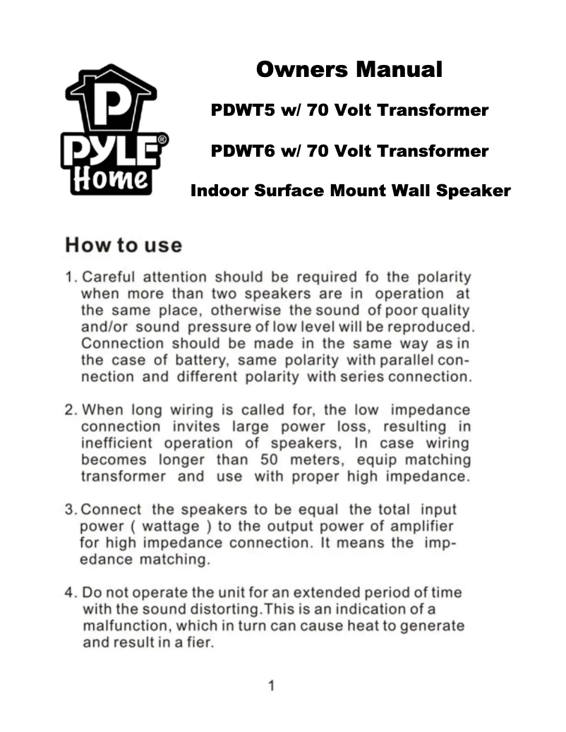 Page n°1 - Manuel utilisateur Pyle PDWT5