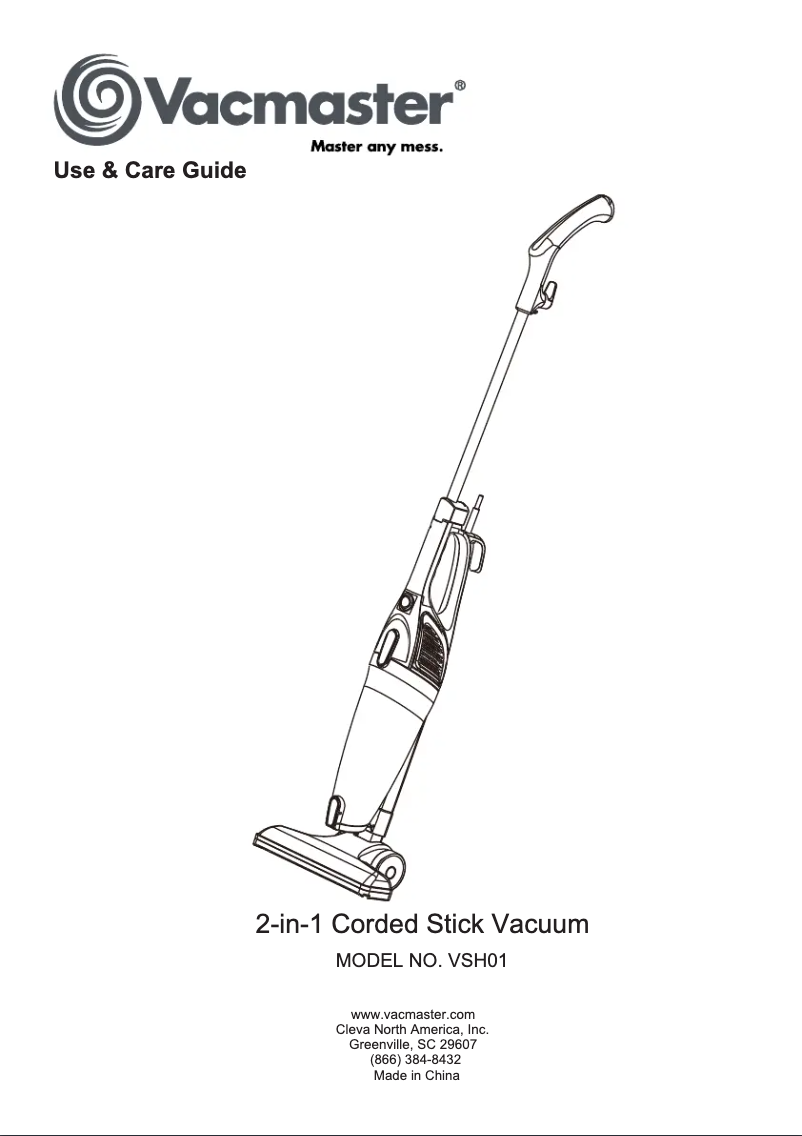 Page 1 de la notice Manuel utilisateur Vacmaster VSH01