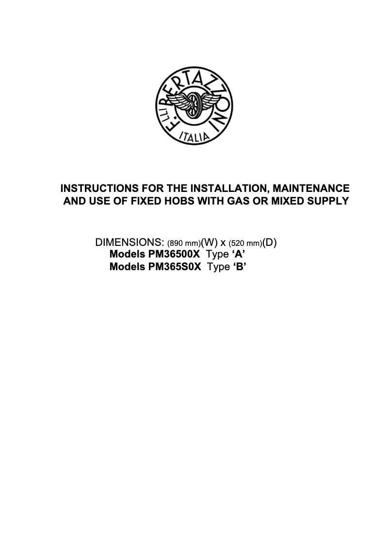 Página 1 del manual Guía de instalación Bertazzoni PM365S0X