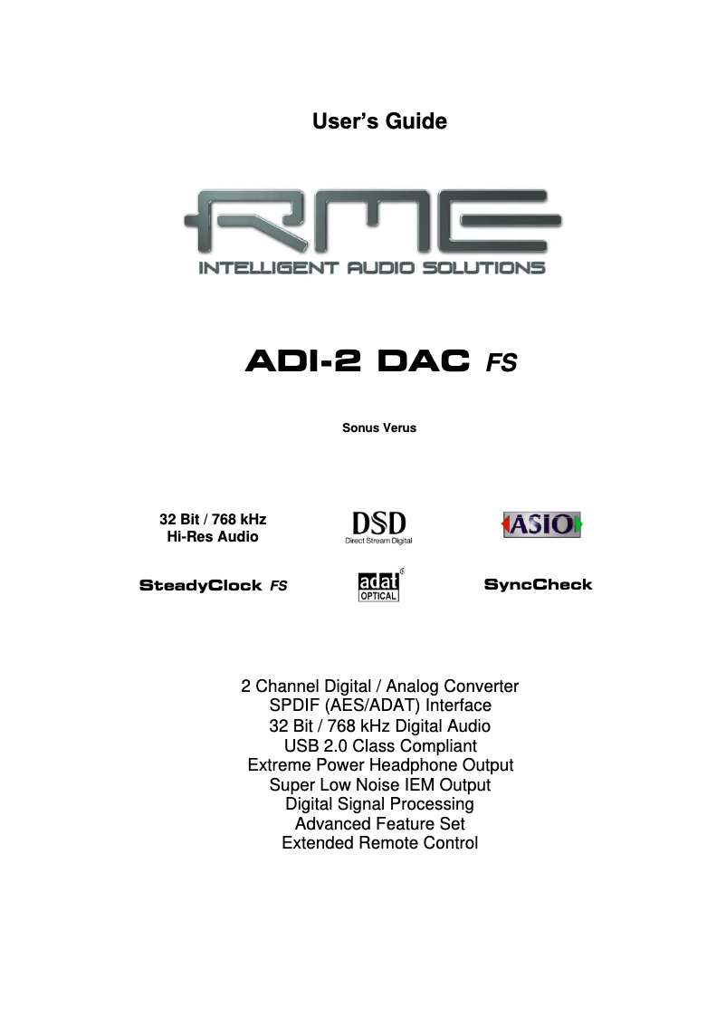 Page n°1 - Manuel utilisateur RME ADI-2 DAC FS
