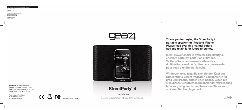 Image de la première page du manuel de l'appareil StreetParty 4