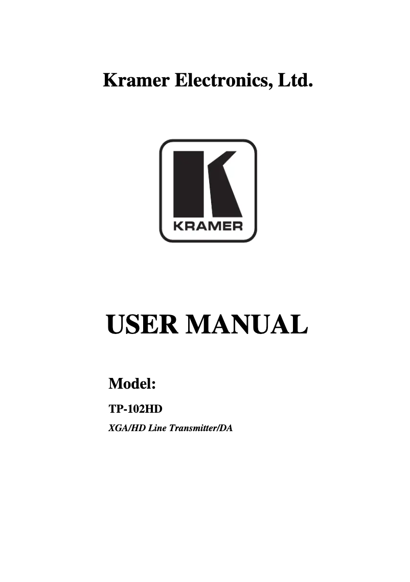 Page 1 de la notice Manuel utilisateur Kramer TP-102HD