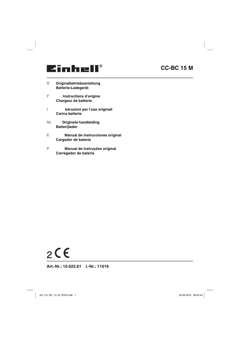 Page 1 de la notice Manuel utilisateur Einhell CC-BC 15 M