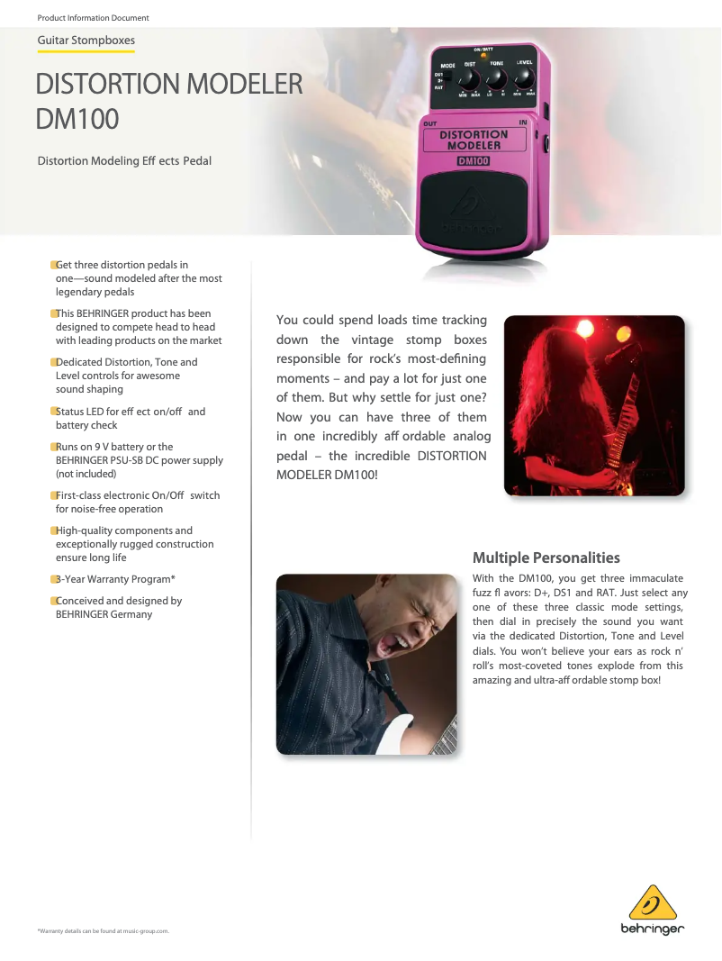 Image de la première page du manuel de l'appareil Distortion Modeler DM100