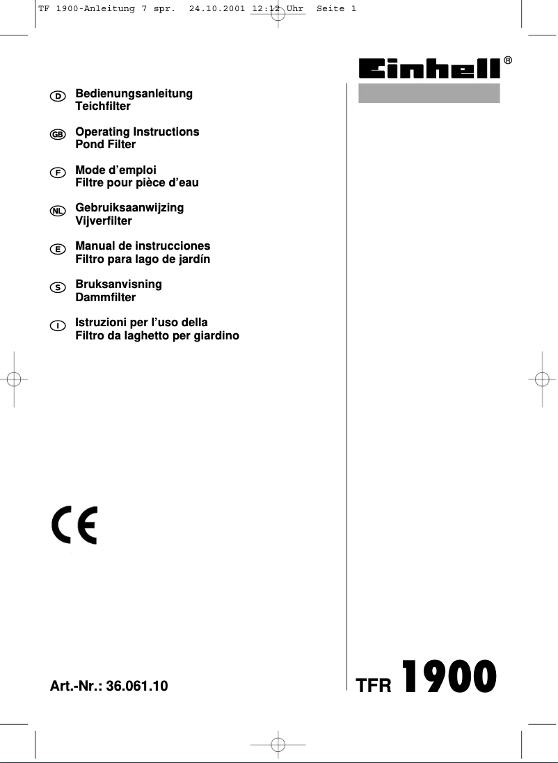Page n°1 - Manuel utilisateur Einhell TF 1900