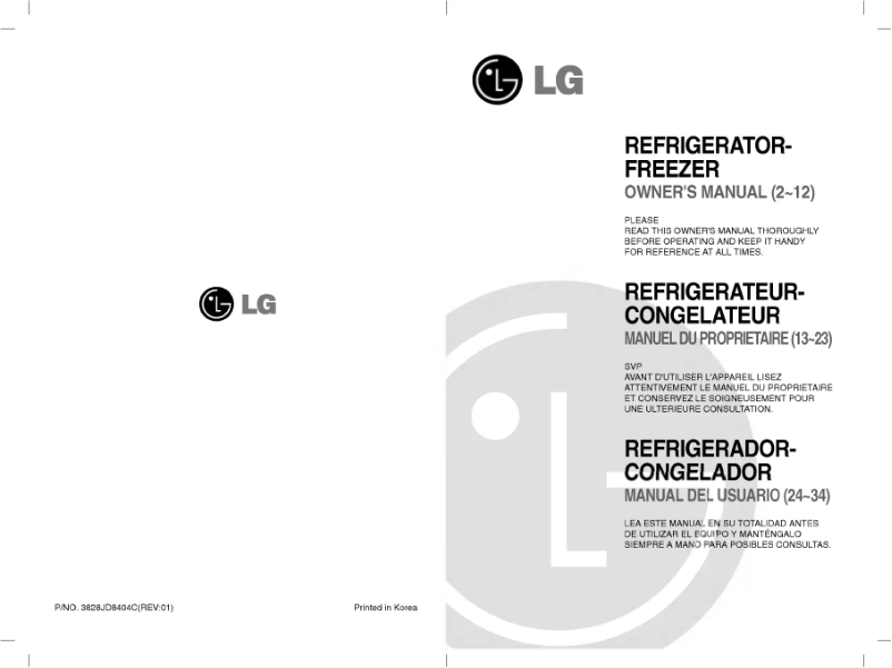 Page 1 de la notice Manuel utilisateur LG GR-S592QLC