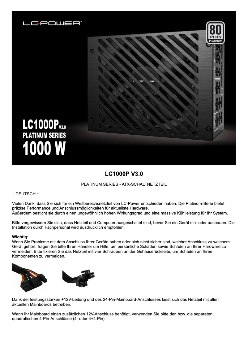 Page n°1 - Manuel utilisateur LC-Power LC1000P V3.0