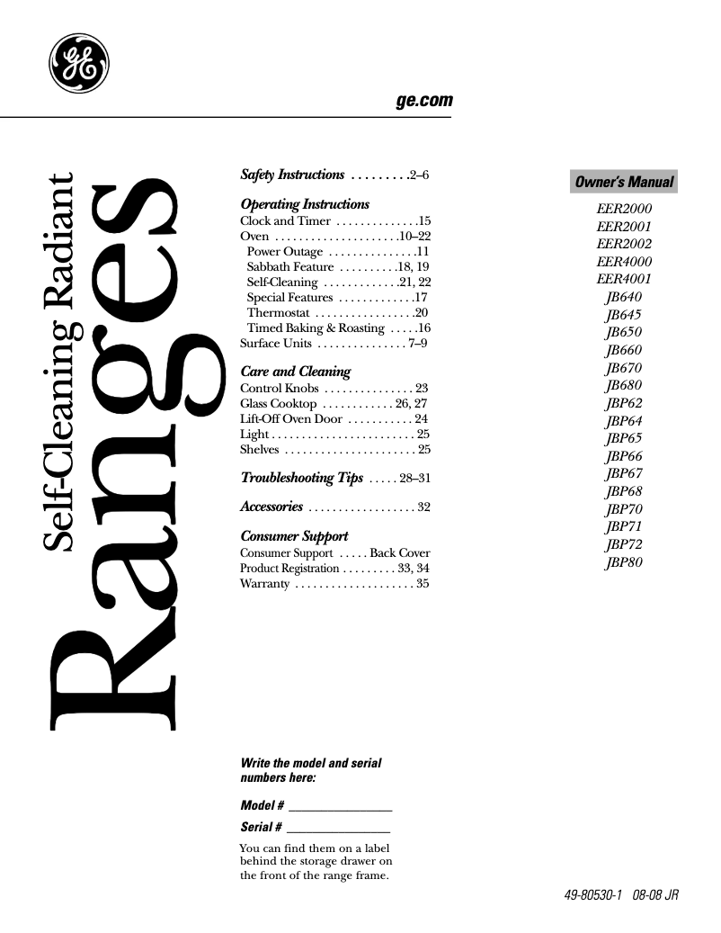 Image de la première page du manuel de l'appareil JBP65MMBS