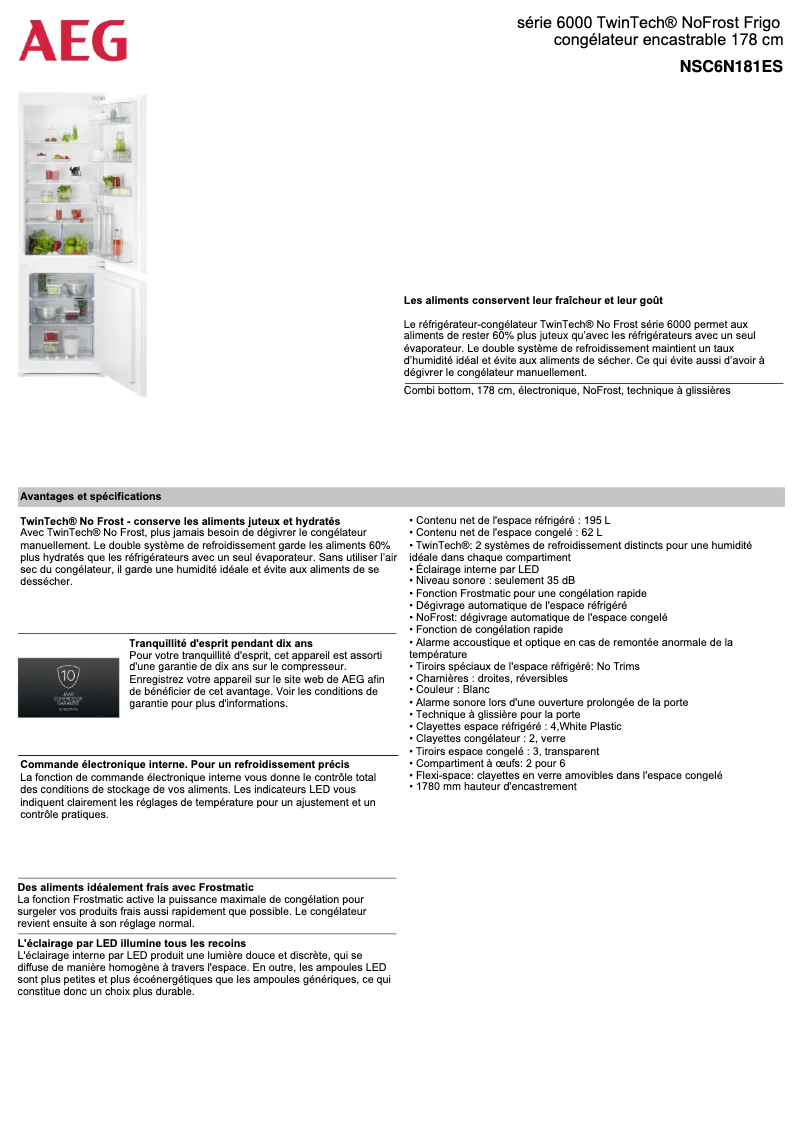 Page n°1 - Fiche technique AEG NSC6N181ES