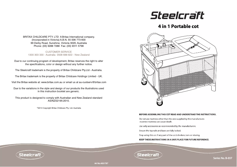 Page n°1 - Manuel utilisateur Steelcraft 4 in 1 Portable Cot