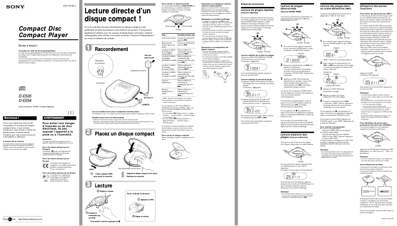 Page 1 de la notice Manuel utilisateur Sony Discman D-E554