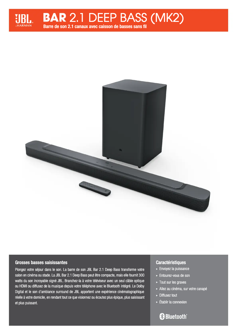 Page 1 de la notice Fiche technique JBL Bar 2.1 Deep Bass MK2