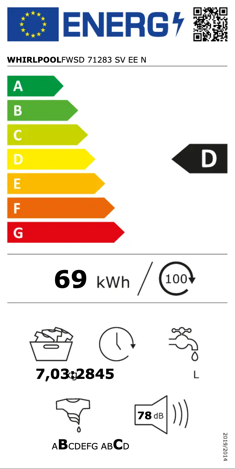 Page 1 de la notice Manuel utilisateur Whirlpool FWSD 71283 SV EE N
