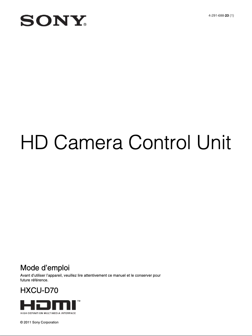 Page 1 de la notice Manuel utilisateur Sony HXCU-D70