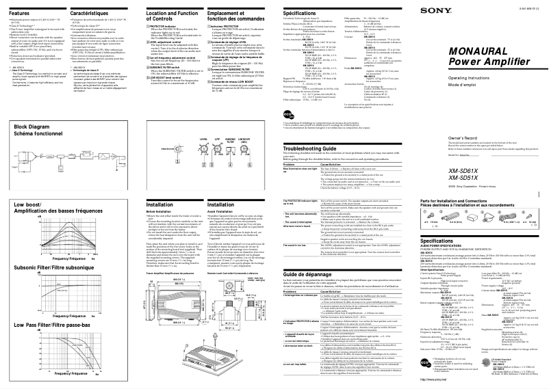 Page 1 de la notice Manuel utilisateur Sony XM-SD61X