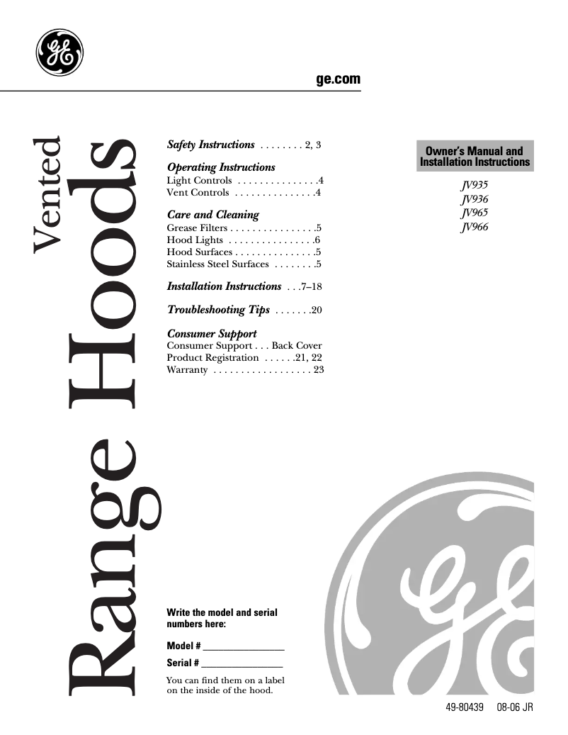 Page 1 de la notice Guide d'installation GE Profile JV965DWW