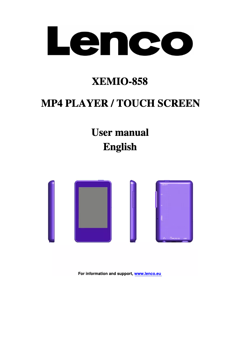 Page n°1 - Manuel utilisateur Lenco Xemio-858