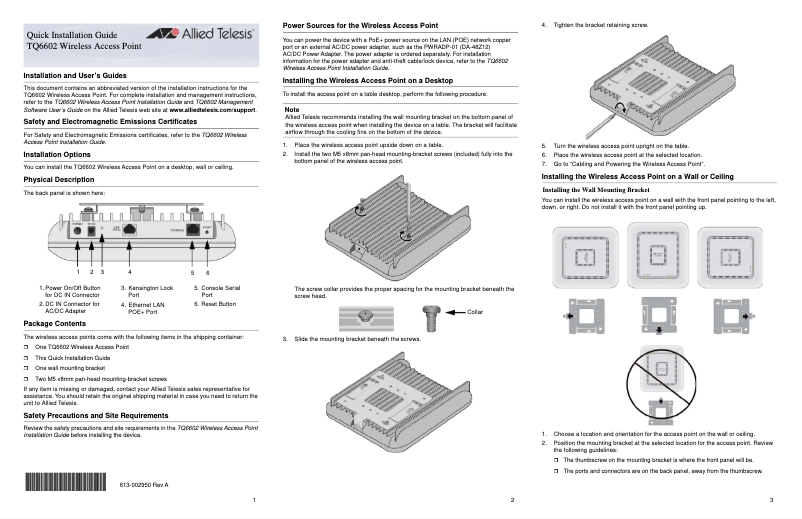 Page n°1 - Manuel utilisateur Allied Telesis TQ6602