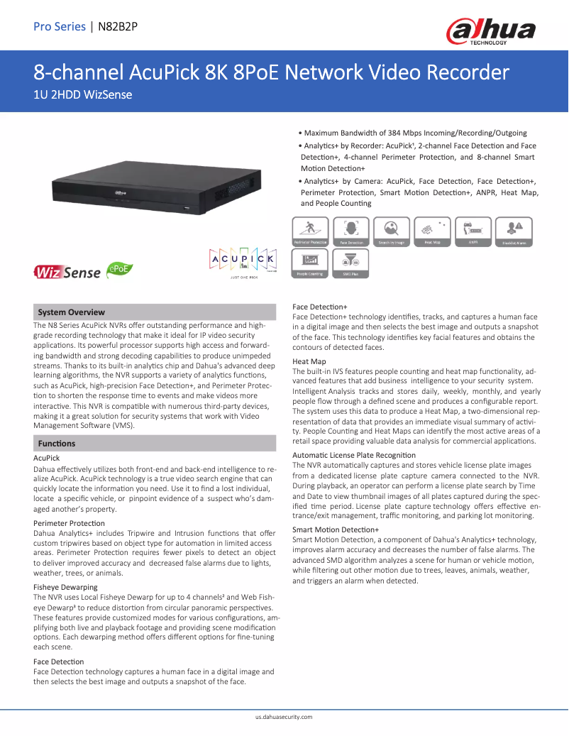 Page 1 de la notice Fiche technique Dahua Technology N82B2P