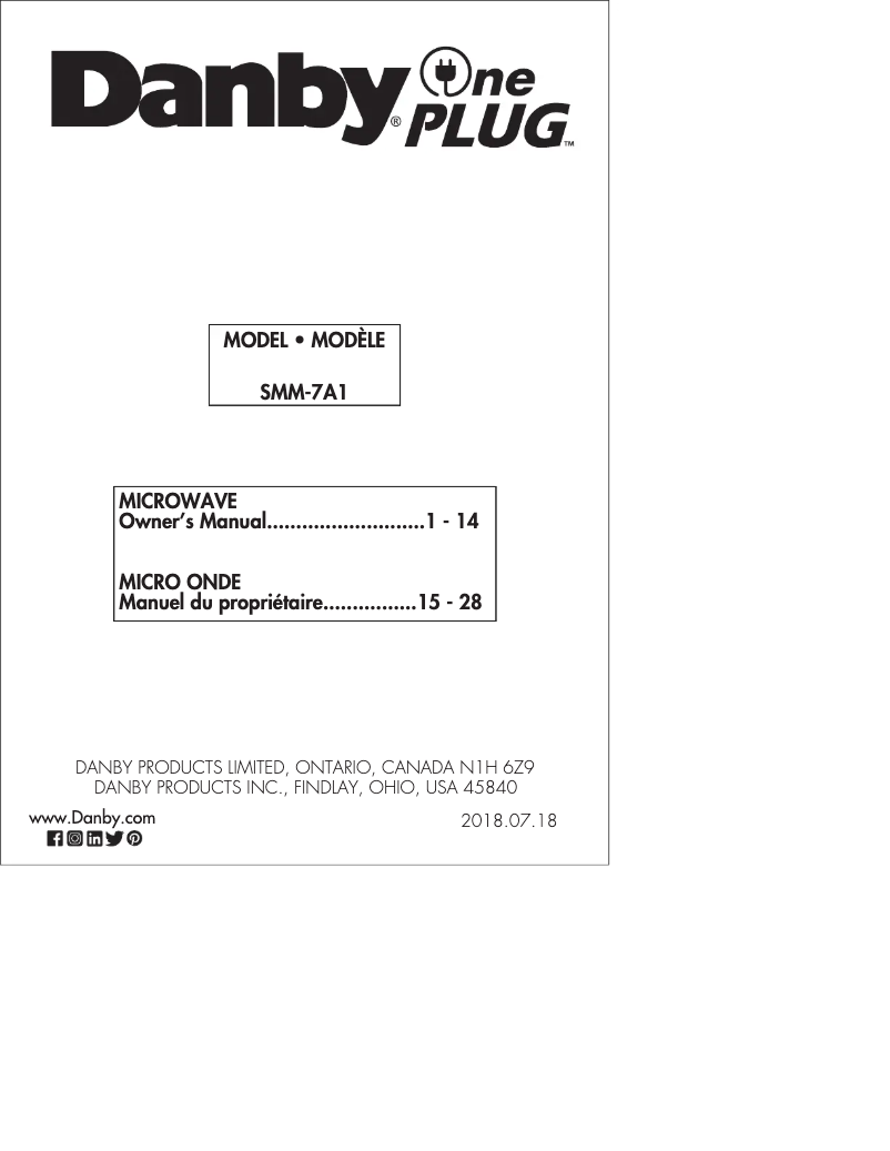 Page n°1 - Manuel utilisateur Danby SMM-7A1