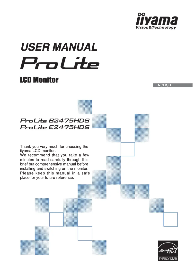 Page 1 de la notice Manuel utilisateur Iiyama ProLite B2475HDS