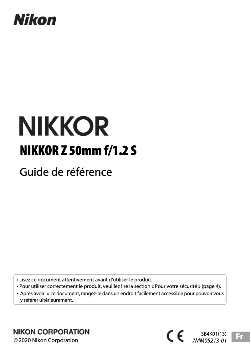Page n°1 - Manuel utilisateur Nikon NIKKOR Z 50mm f/1.2 S