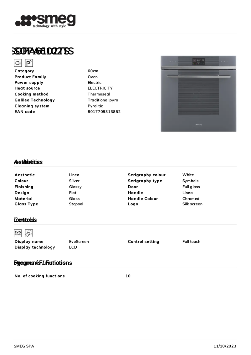 Page n°1 - Fiche technique Smeg SOPA6102TS