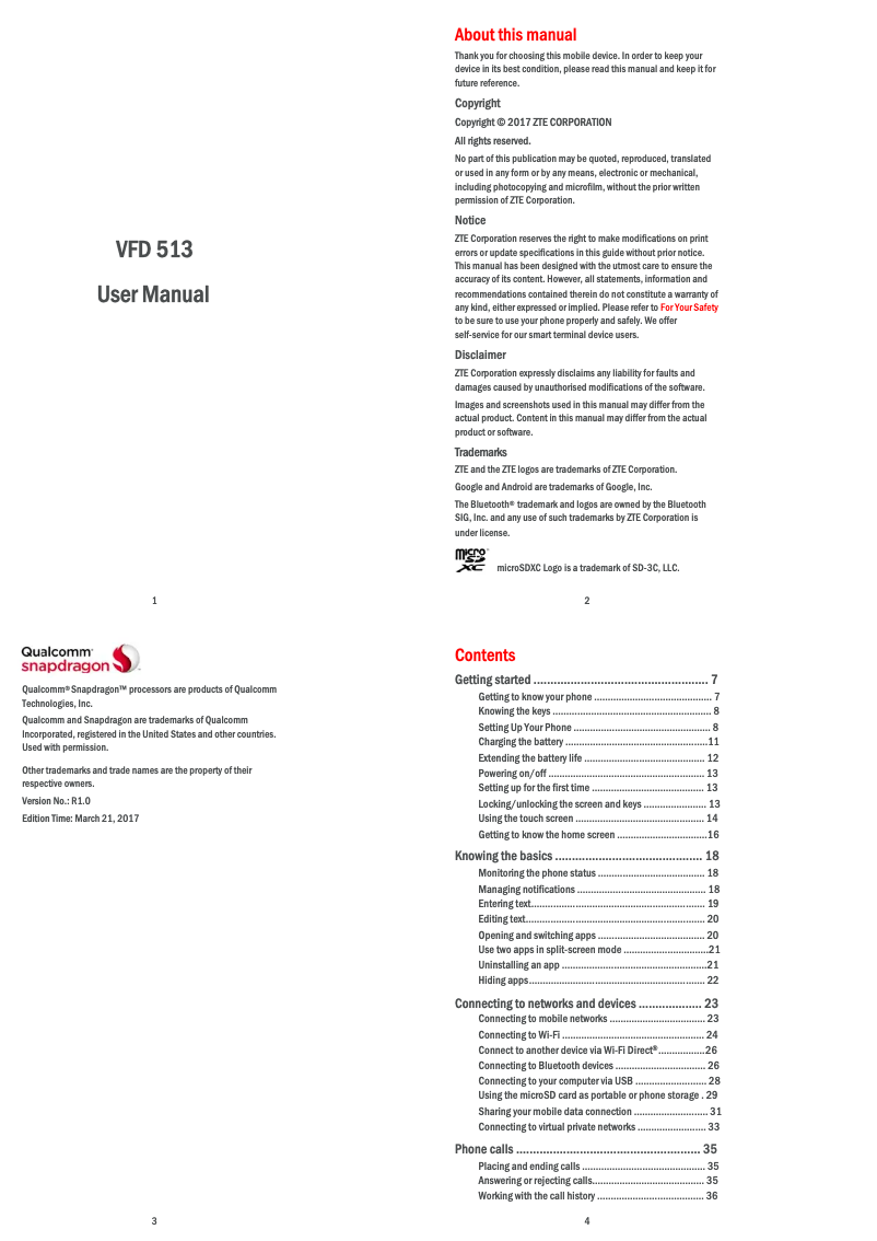 Image de la première page du manuel de l'appareil Vodafone Smart E8
