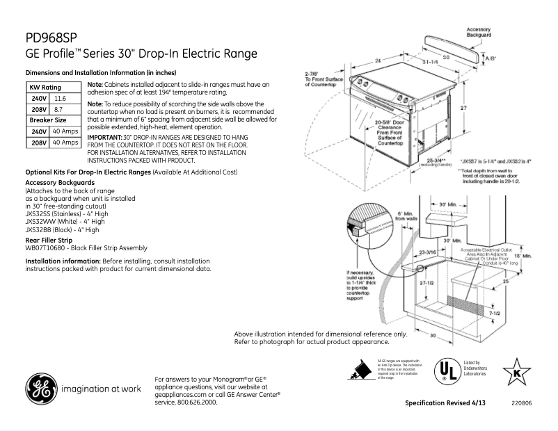 Page n°1 - Fiche technique GE Profile PD968SPSS