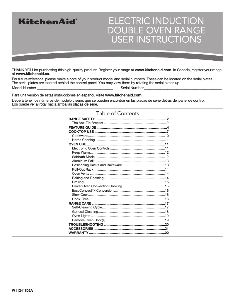 Page n°1 - Manuel d'utilisation et d'entretien KitchenAid KFID500ESS