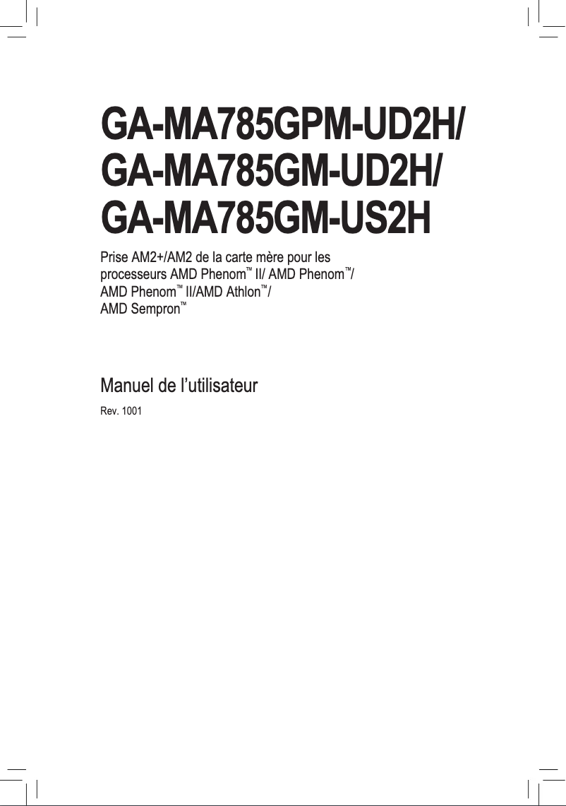 Page n°1 - Manuel utilisateur Gigabyte GA-MA785GM-UD2H