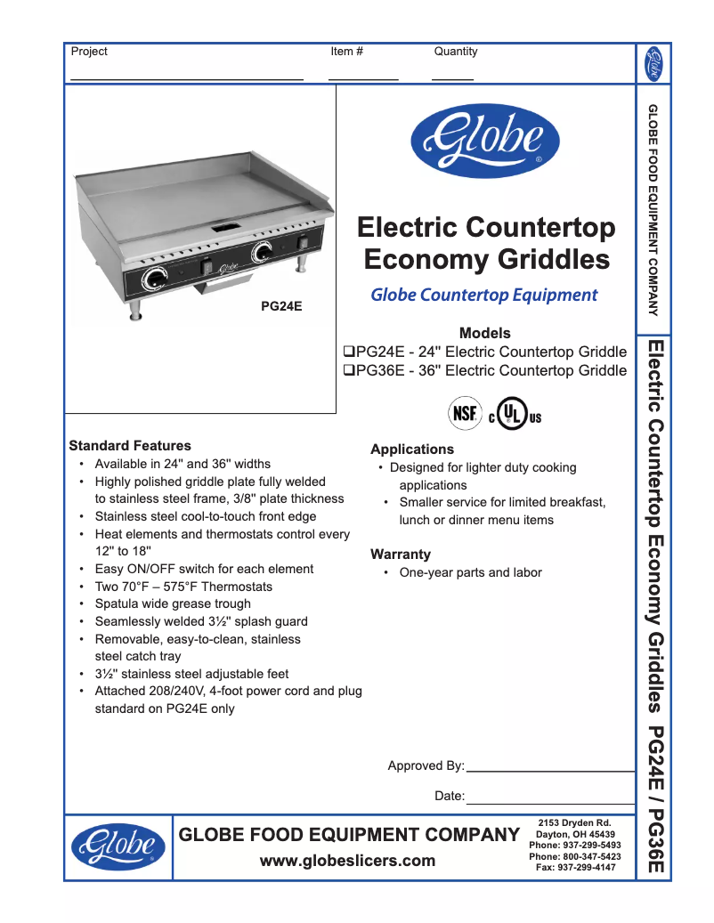Page n°1 - Manuel d'utilisation et d'entretien Globe PG24E