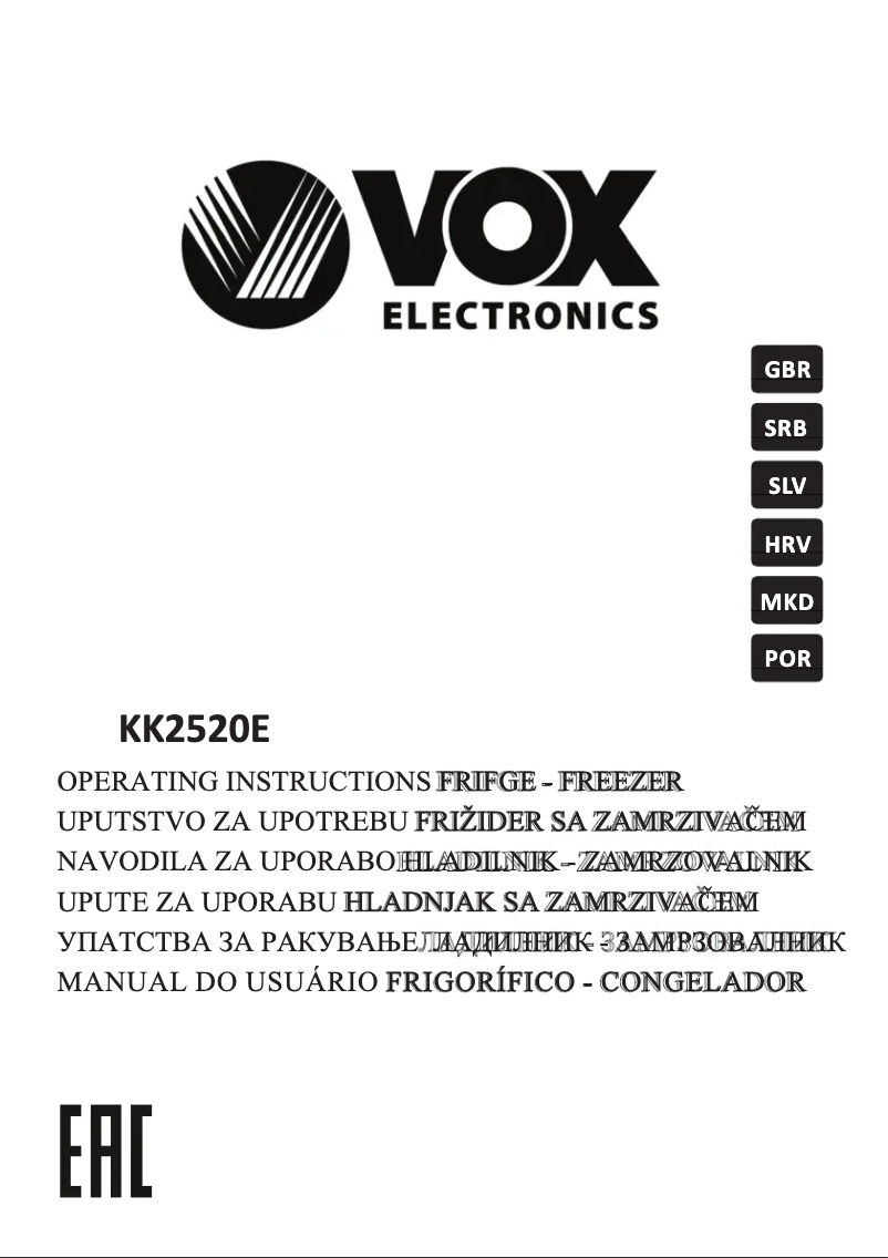 Page 1 de la notice Manuel utilisateur VOX KK 2520 E