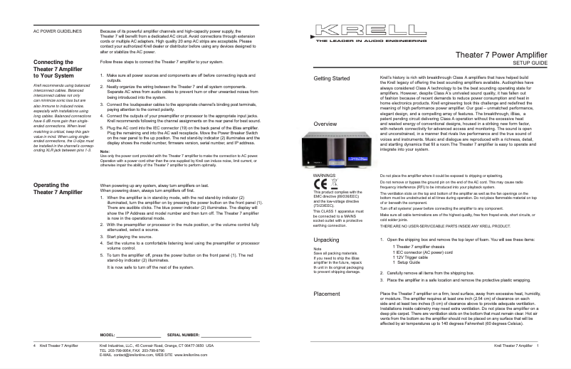 Page 1 de la notice Manuel utilisateur Krell Theater 7