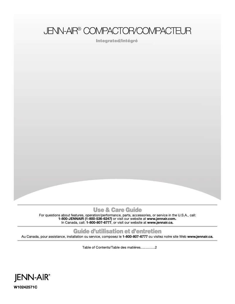 Page n°1 - Manuel d'utilisation et d'entretien JennAir TC707S