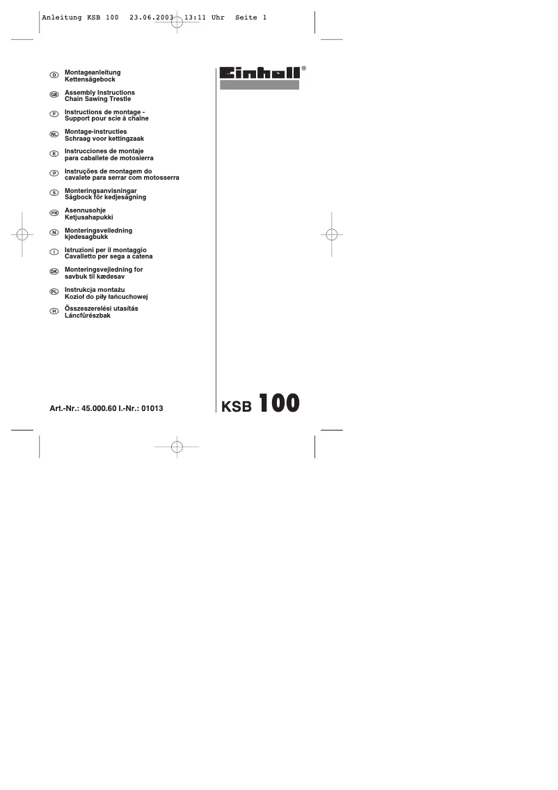 Page n°1 - Manuel utilisateur Einhell KSB 100