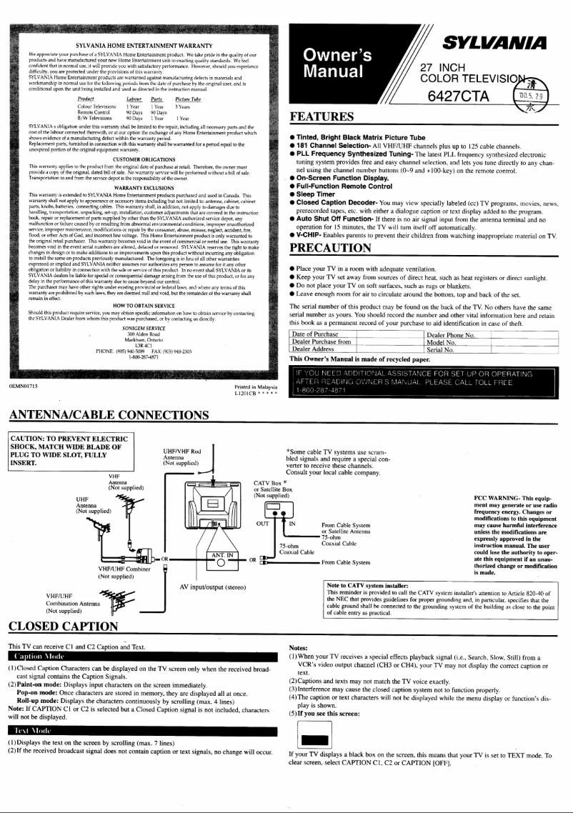 Page 1 de la notice Manuel utilisateur Sylvania 6427CTA