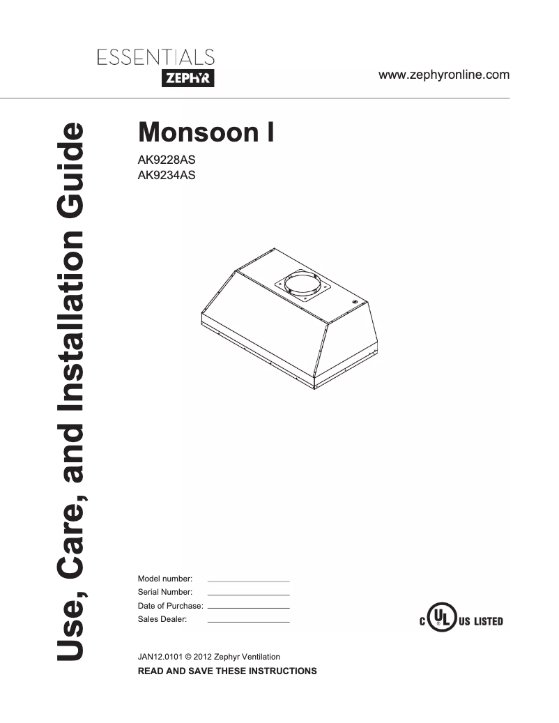 Page n°1 - Manuel utilisateur Zephyr AK9228AS