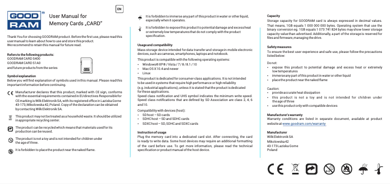 Page 1 de la notice Manuel utilisateur Goodram S1A0-0320R12