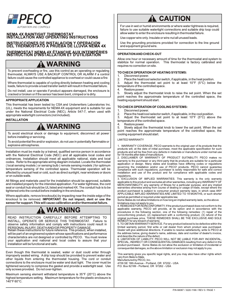 Page n°1 - Manuel utilisateur PECO TF115P-002