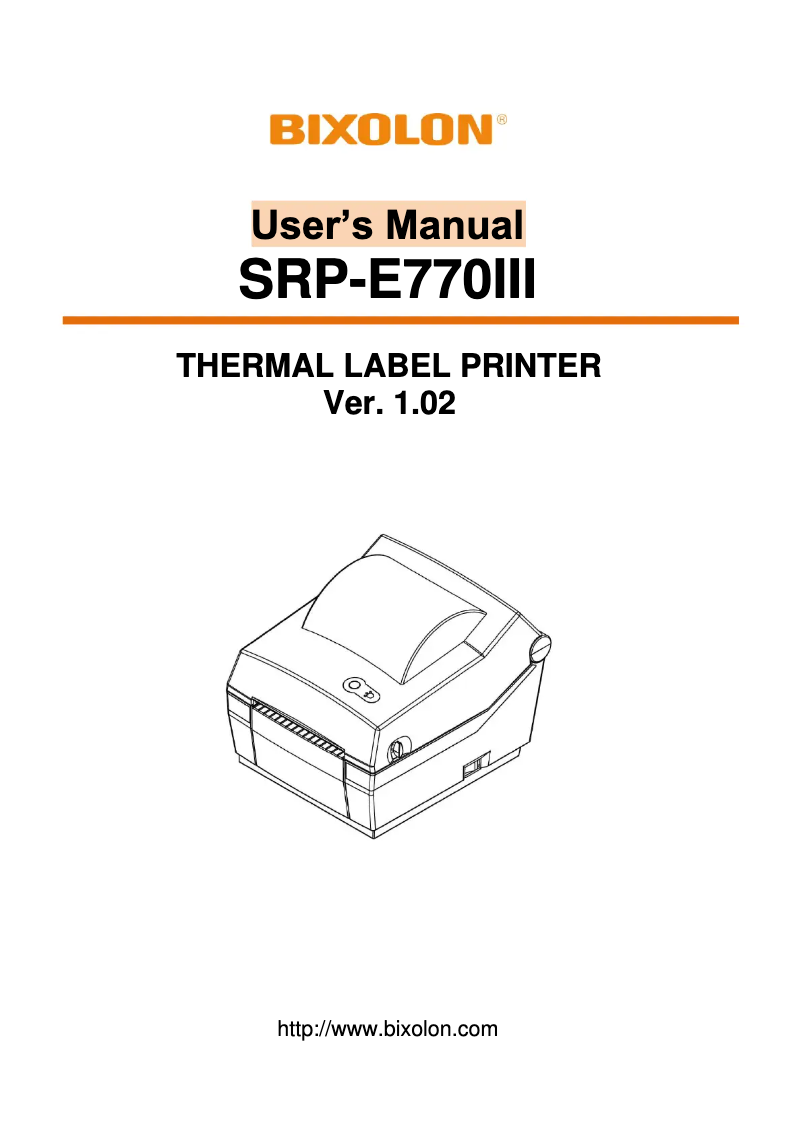 Page 1 of the manual User Manual Bixolon SRP-E770III