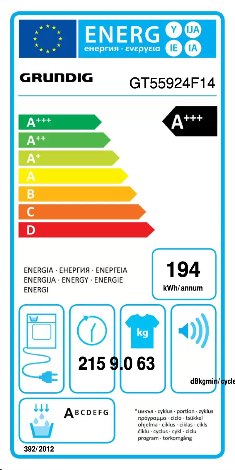 Page n°1 - Label énergétique Grundig GT55924F14