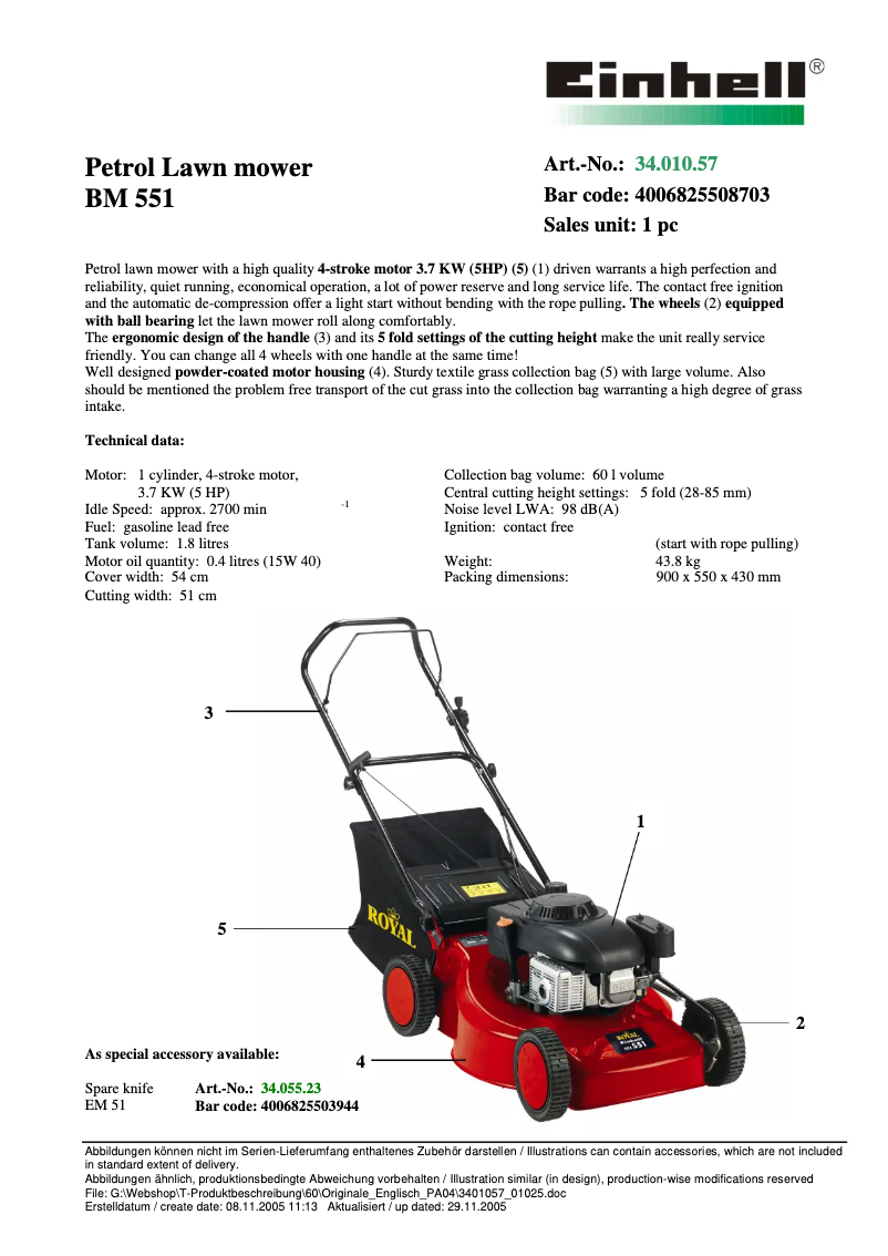 Image de la première page du manuel de l'appareil Royal BM 551