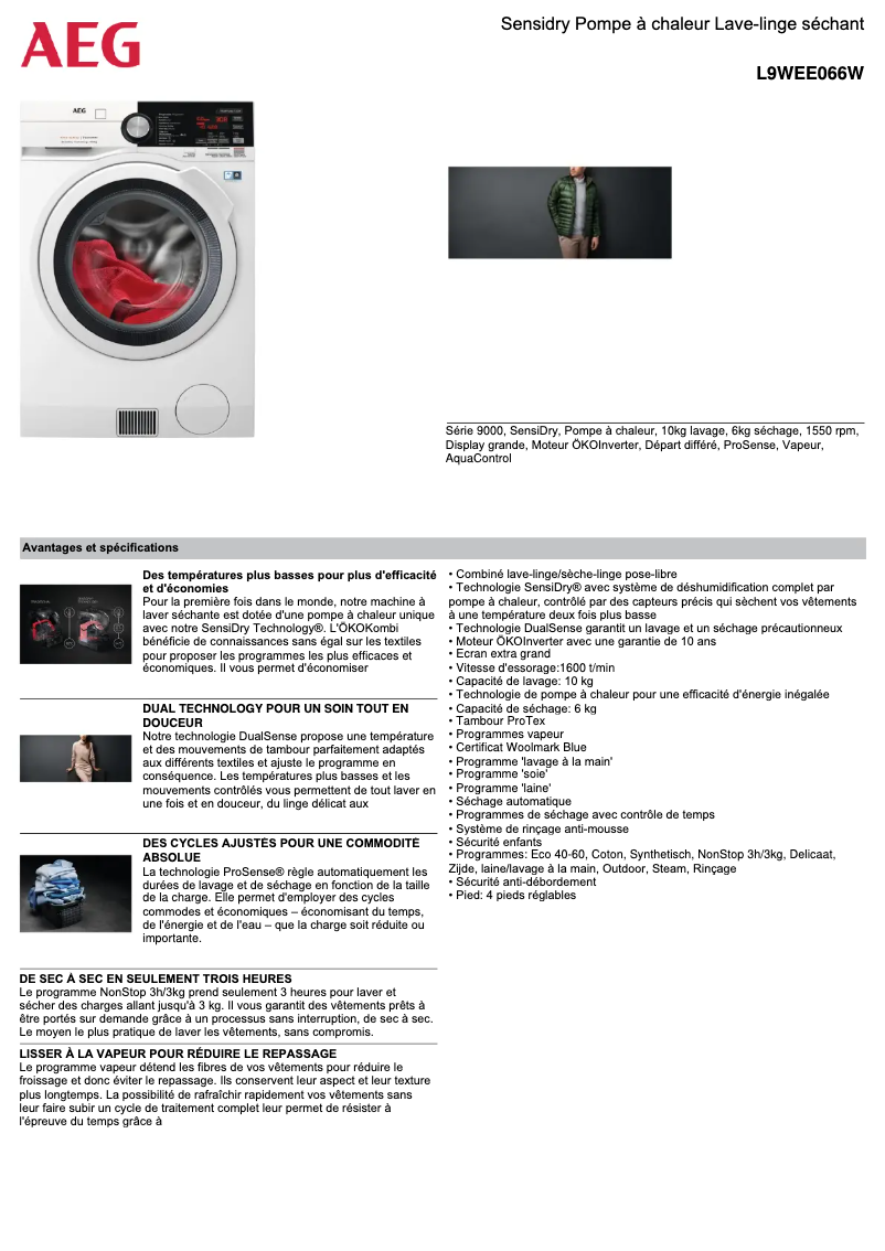 Página 1 del manual Ficha técnica AEG L9WEE066W