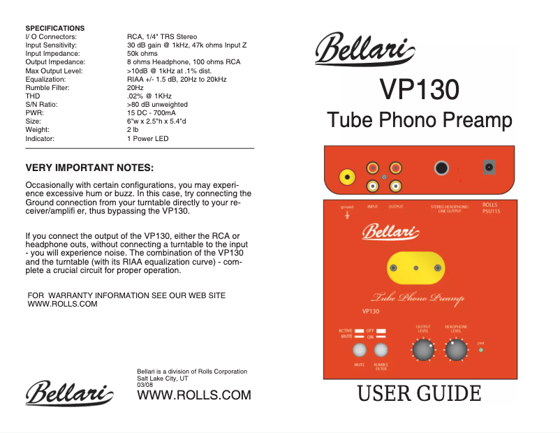 Página 1 del manual Manual de usuario Music Hall VP130