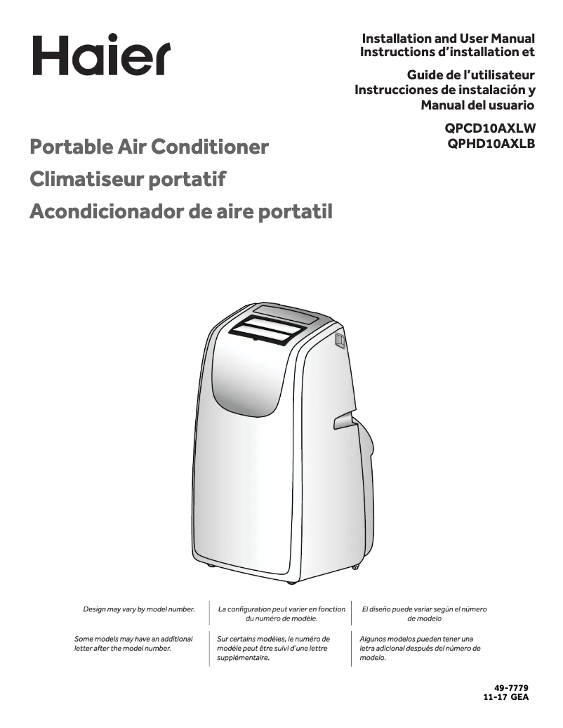 Page 1 de la notice Manuel utilisateur Haier QPHD10AXLB