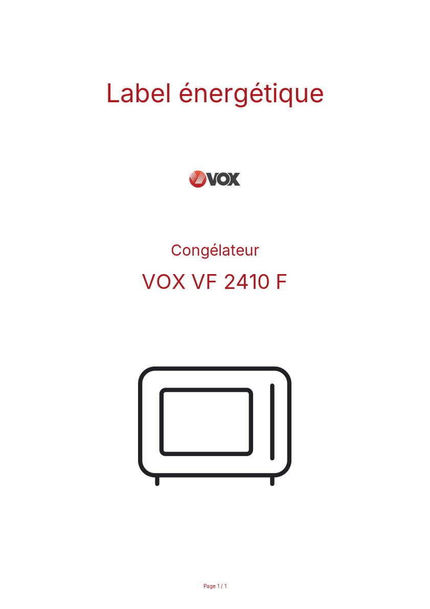 Page n°1 - Label énergétique VOX VF 2410 F
