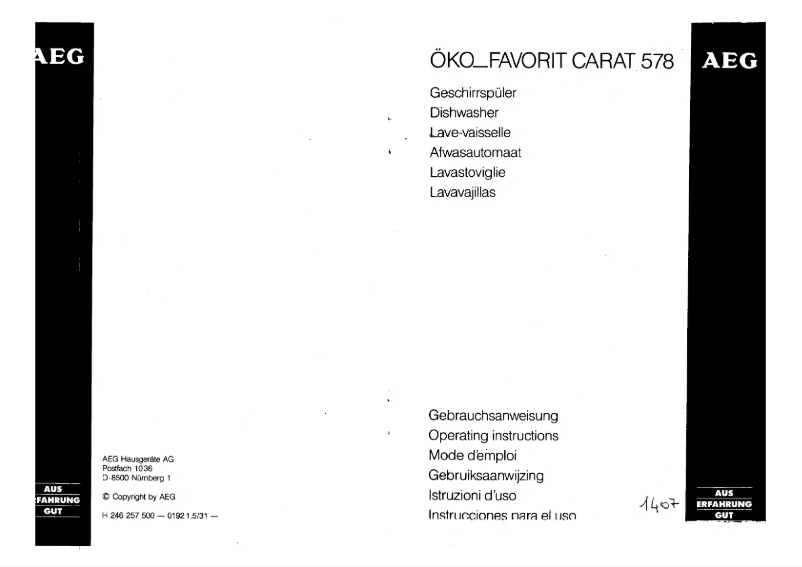 Page n°1 - Manuel utilisateur AEG-Electrolux Favorit Carat 578