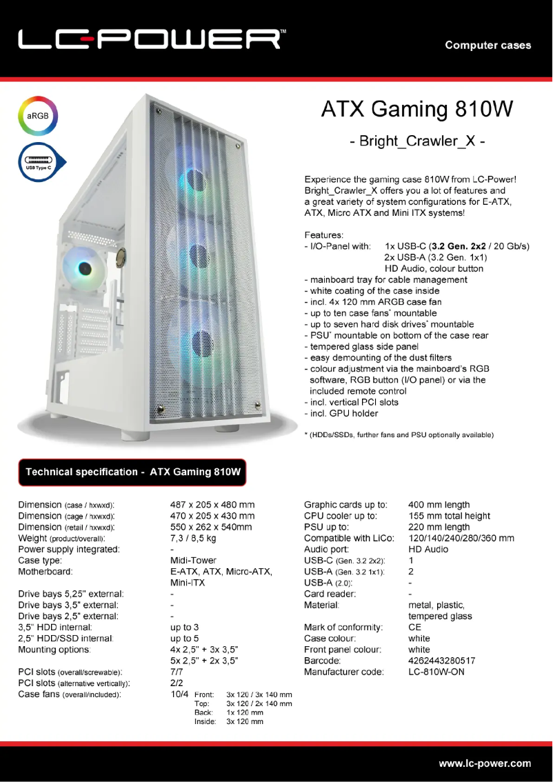 Page 1 de la notice Fiche technique LC-Power Gaming 810W